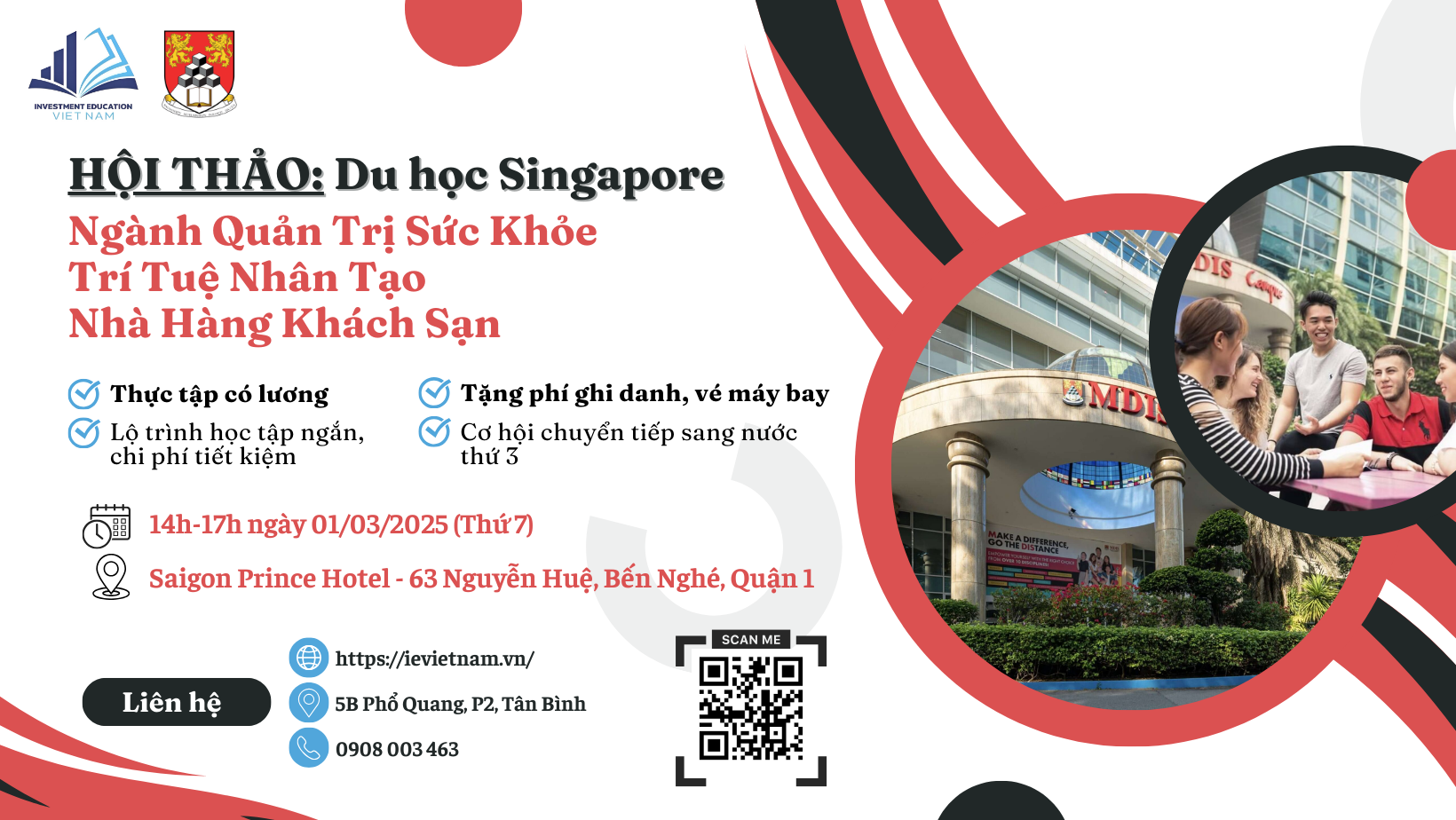 HỘI THẢO DU HỌC SINGAPORE: NGÀNH QUẢN TRỊ SỨC KHỎE, TRÍ TUỆ NHÂN TẠO, NHÀ HÀNG KHÁCH SẠN